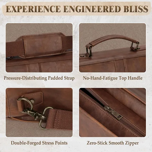 Miniatura 6 de RAINSMORE Bolsa de mensajero para hombre de 17 pulgadas, maletín para computadora portátil, impermeable, de cuero, para trabajo, oficina, viajes