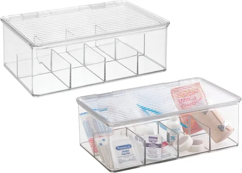 Miniatura 10 de mDesign Caja de almacenamiento de plástico para botiquín de primeros auxilios con tapa superior transparente para baño, cocina, armario, cajón
