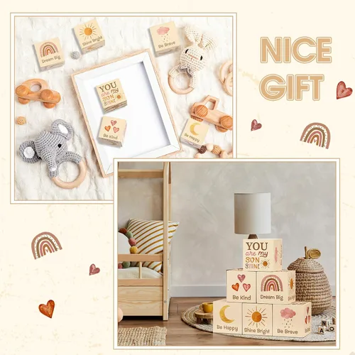 Miniatura 6 de 6 piezas de decoración bohemia para cuarto de bebé, diseño de mariposa arco iris, decoración de guardería para bebé y niño, bloque de madera