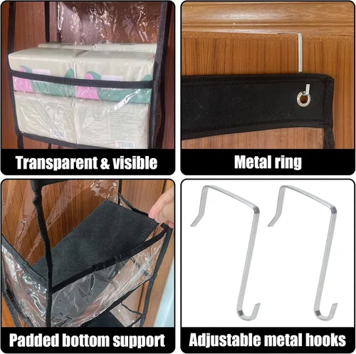Miniatura 3 de Organizador de despensa de 5 estantes con bolsillos transparentes, almacenamiento colgante resistente para armario, dormitorio, baño y guardería