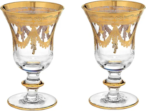 Copas de vino de cristal italiano, diseño vintage de oro de 24 quilates decoradas a mano, copas de lujo, juego de 2