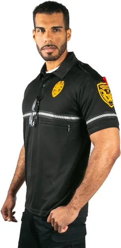 Miniatura 2 de First Class Camiseta polo con insignia de seguridad y parche para bicicleta con bolsillo con cremallera y rayas reflectantes