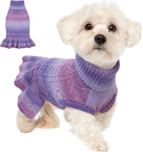 Lelepet Suéter para perro, cuello alto, sudadera de punto trenzado, vestido cálido para perros pequeños, medianos y grandes, suéter de otoño, pug,