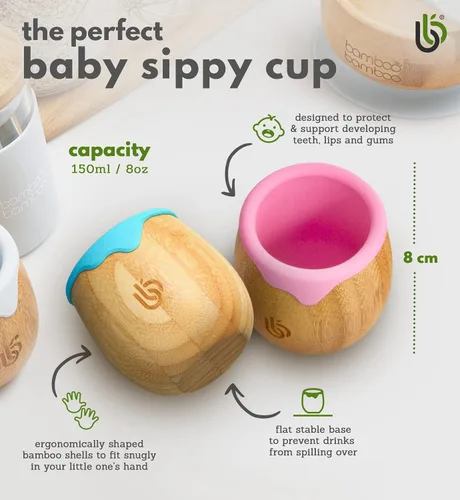 Miniatura 3 de bamboo bamboo Baby and Dinky - Vaso de bambú para niños pequeños, con borde de goteo de silicona para protección de dientes y encías, capacidad