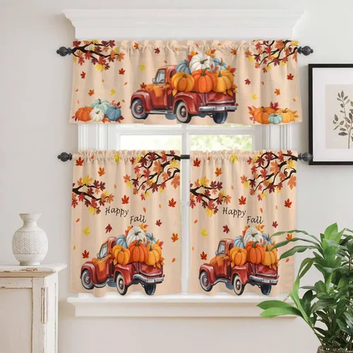 Miniatura 2 de Cortina de Navidad con diseño de árbol de Navidad, muñeco de nieve para ventana de cocina, camión rojo, para decoración de baño, sala de estar, 2