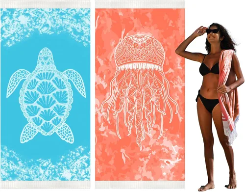 Miniatura 46 de Widdonen Toalla de playa turca fina, ligera, de secado rápido, absorbente, de algodón, para baño, piscina, toallas de natación, extra grandes, sin