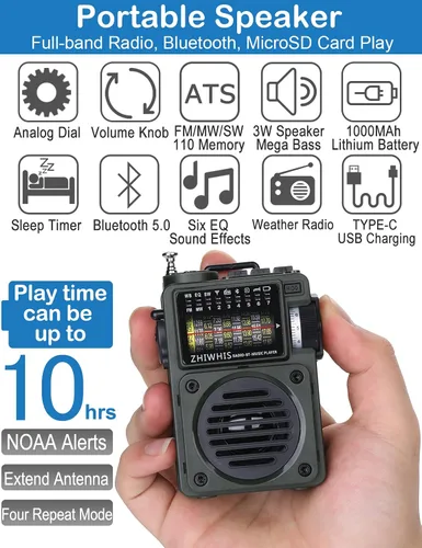 Miniatura 2 de ZHIWHIS Radio de onda corta con Bluetooth, radio portátil con temporizador de sueño, radios de onda corta Weather AM FM con el mejor sonido