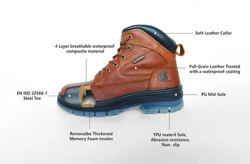 Miniatura 6 de J H Botas de trabajo impermeables con punta de acero para hombre, suela de TPU antideslizante, 4 capas impermeables, cuero de grano superior