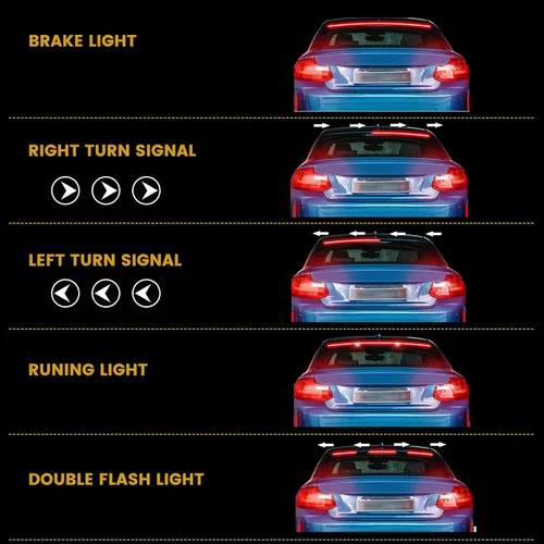 Miniatura 5 de YM E-Bright Tira de luz de freno LED, tercer freno, 5 funciones, señales de giro secuenciales, luz de freno de montaje alto para camioneta