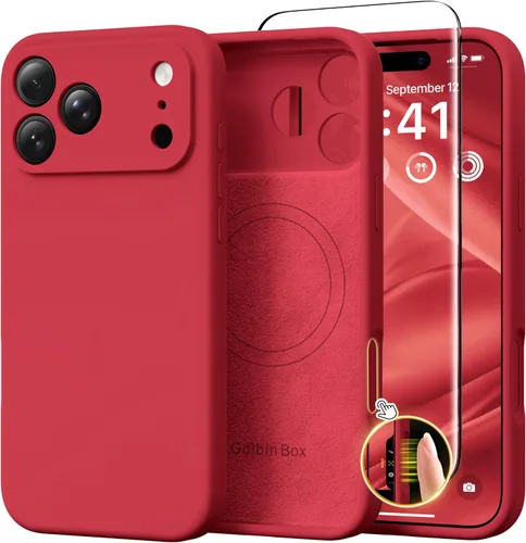 Miniatura 31 de GolbinBox Funda magnética para iPhone 17, compatible con MagSafe, cubierta de silicona integrada para control de cámara, funda de silicona líquida a