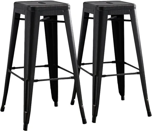 Miniatura 26 de AC Pacific Juego de 2 taburetes de metal de 24 pulgadas, estilo rústico campestre con respaldo bajo, construcción ligera y resistente, fácil NEGRO