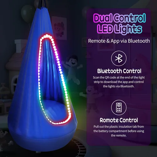 Miniatura 3 de Silla de columpio para niños con luz, columpio sensorial con arnés colgante y hamaca, columpio sensorial mejorado para niños con luces LED USB hasta
