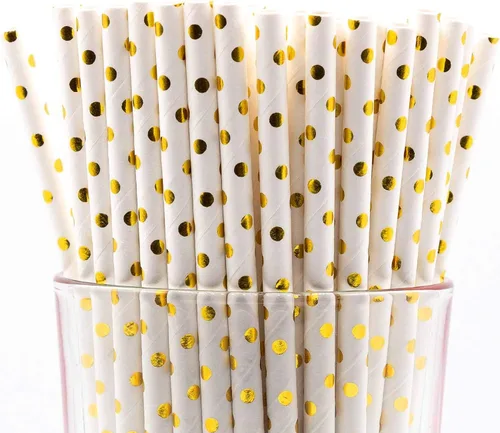 Miniatura 14 de Paquete de 150 pajitas de papel biodegradables con lunares rojos de 4 capas (compostables, no tóxicas, sin BPA)