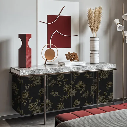 Miniatura 8 de Amiya Papel tapiz floral negro y dorado, línea de papel tapiz para despegar y pegar, estilo bohemio, retro, renovación de dormitorios, armarios