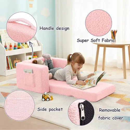 Miniatura 5 de Tiita Sillón Sofá para Niños, Sillas Sofá Cómodas Plegables para Niños Pequeños, Sofás de Felpa 2 en 1 Desplegables para Niños, Silla con Rosa