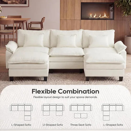 Miniatura 4 de URRED - Sofá seccional modular Cloud Couch, sofá moderno en forma de U de 122" con asiento profundo con 2 otomanos y almohadas, sofás de chenilla