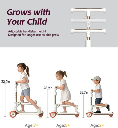 Miniatura 5 de 2-in-1 Toddler Scooter with Seat, First Scooter for Kids Ages 2–5, Sit-to-Stand Training Scooter, 3 Wheel Lean-to-Steer, Adjustable Handlebars