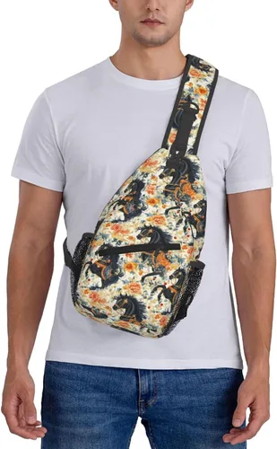 Miniatura 7 de Small Crossbody Bags for Women Men - Vintage Flower Black Horse Print Adjustable Shoulder Bag Fanny Packs Belt Sling Bag Crossbody Purses Backpack