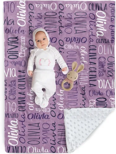 Miniatura 15 de Manta de bebé personalizada, diseño de nombres personalizados, manta de felpa suave con respaldo de puntos de doble capa para niños y niñas, Color01