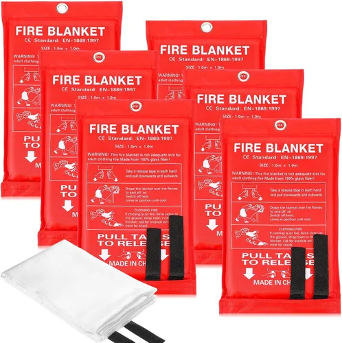 Macarrie Paquete de 6 mantas de emergencia contra incendios de 39 x 39 pulgadas para el hogar y la cocina, manta de supresión de seguridad de fibra