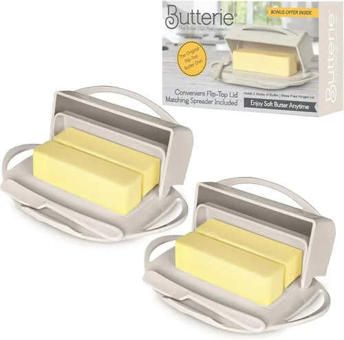 Miniatura 30 de Butterie Mantequillera con Tapa Abatible y Cuchillo a Juego, Contiene 2 Barras/Mantequilla Europea, Soporte para Mantequilla Sin Derrames