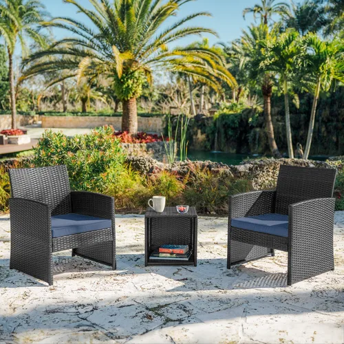 Nestl Juego de muebles de mimbre para patio, juego de 2 mesas y sillas de bistró de 3 piezas, juego de muebles de porche delantero, juego de 2