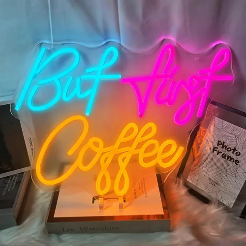 Letrero de neón con texto en inglés «But First CoffeeNeon», «CoffeeLight» alimentado por USB, para cafetería, cafetería, cocina, hogar, bar,