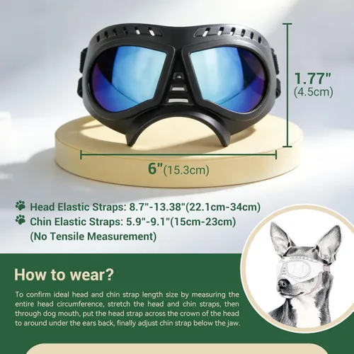 Miniatura 5 de Gafas de sol para perros de razas pequeñas a medianas, lentes de sol para perros pequeños, protección UV, resistente al viento, a prueba de nieve