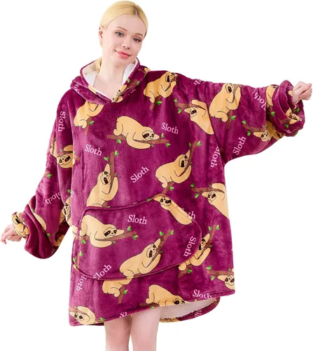 Miniatura 21 de Moinlizy - Sudadera con capucha tipo manta extragrande, portátil con capucha y bolsillo, de grueso sherpa, para mujeres y hombres adultos
