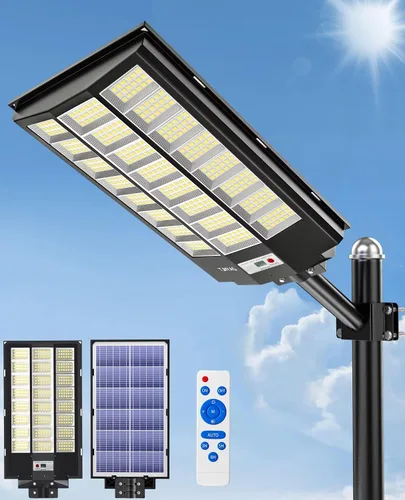 JAYNLT Y-9500W - Luces solares de calle al aire libre, 6500K luces de estacionamiento de lúmenes más altos, impermeables Duks to Dawn Lámparas de