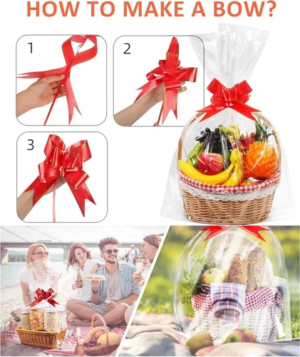 Miniatura 6 de JOYIT Paquete de 10 bolsas de regalo de celofán transparente con lazos rojos, bolsas de regalo grandes de 24 x 30 pulgadas para cestas de frutas