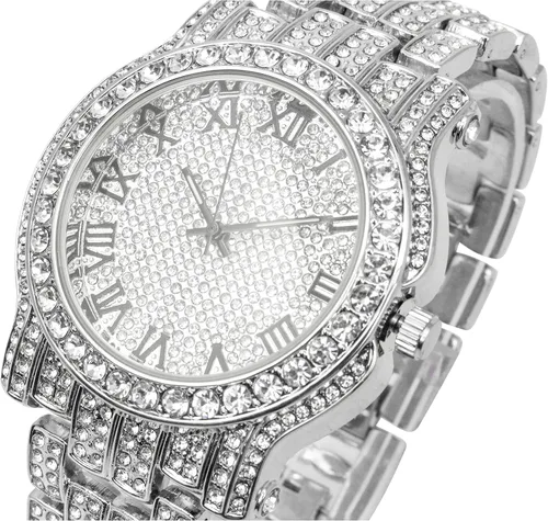 Miniatura 48 de Charles Raymond Bling-ed Out Ultimate Hip Hop Royalty Reloj para hombre con número romano de fácil lectura o indicadores de tiempo de diamantes
