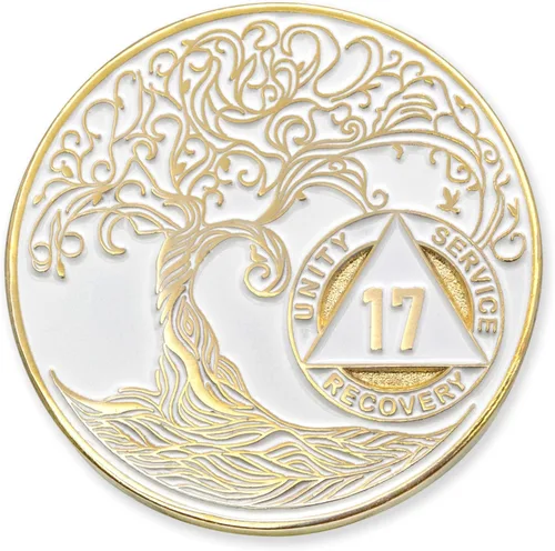 Miniatura 139 de 20 Year Sobriety Mint Twisted Tree of Life - Medallón de recuperación AA chapado en oro, fichas y fichas, color negro