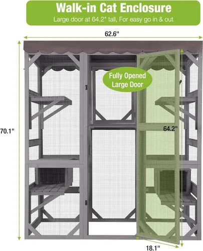 Miniatura 5 de GUTINNEEN Catio - Casa grande para gatos al aire libre en recinto para gatos para interiores, jaula para interiores, corralito con puerta
