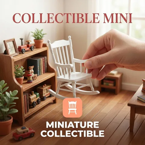 Miniatura 7 de SOIMISS Mecedora de madera blanca en miniatura, asiento de cuerda de cáñamo, escala 1:12, accesorios para muebles de casa de muñecas, decoración