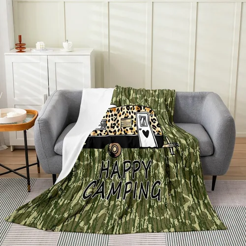 Miniatura 13 de Erosebridal American Flag Blanket 40x50 Army Green Camo Flannel Blanket for Bed Sofa Crib Bear Claw Hunting Theme Bedroom Decor Camoflage Camping