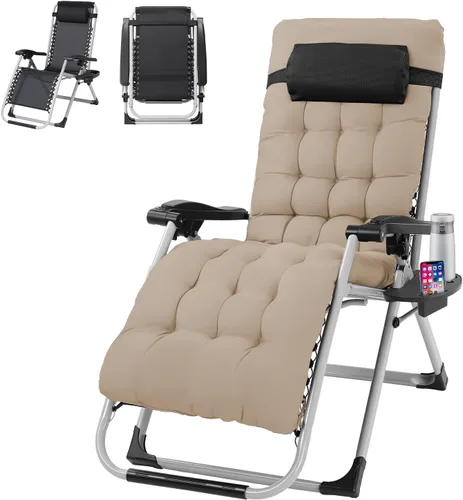 Miniatura 9 de VINGLI Silla Acolchada de Gravedad Cero, Silla de Salón con Cojín y Bandeja Removibles, Sillas Plegables Reclinables para Patio, Silla Reclinable