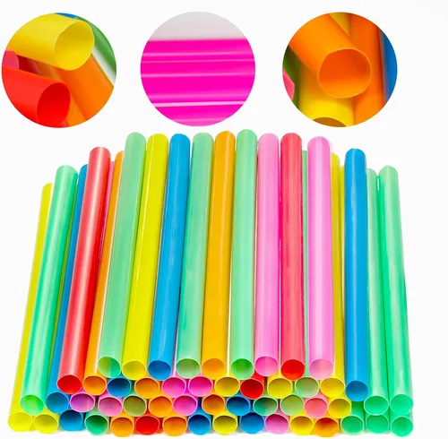 Miniatura 3 de 50 piezas de pajitas jumbo para batidos, pajitas Boba desechables de plástico colorido.
