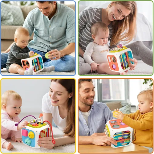 Miniatura 3 de 7 en 1 Juguetes Sensoriales de Desarrollo Multifuncionales para Bebés de 2 Años, Juego de Clasificación de Formas con Cuerda de Arrastre y Coche