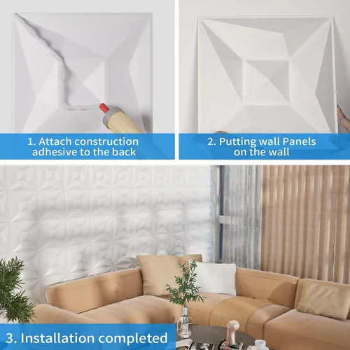 Miniatura 6 de Paneles de pared 3D de PVC blanco, paquete de 33 unidades de 11.8 x 11.8 pulgadas, diseño geométrico para actualización de decoración moderna