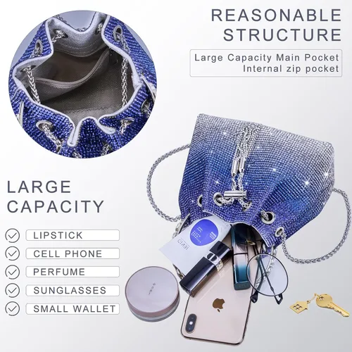 Miniatura 3 de Bolso de noche con diamantes de imitación para mujer, bolso de mano plateado con diamantes brillantes para mujer, fiesta, club, boda, baile
