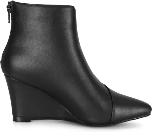 Miniatura 6 de Allegra K Botines de tacón de cuña con cremallera y punta puntiaguda para mujer