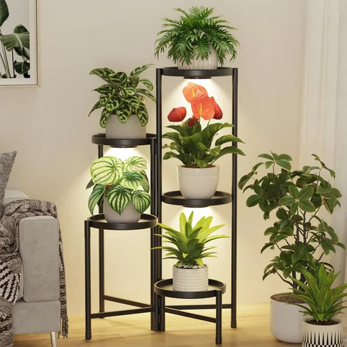 Miniatura 23 de LASZOLA Soporte plegable para plantas de interior de 7 niveles para múltiples macetas grandes, estante ajustable alto y resistente con bandeja de 10
