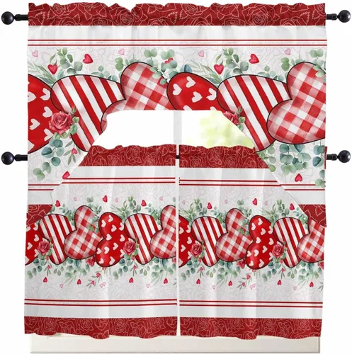Miniatura 9 de Cortinas de Gnomos de San Valentín con Cenefa para Cocina, Cortinas con Bolsillo para Barra para Dormitorio, Sala de Estar, Baño, Cafetería, Negro