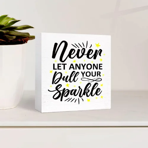 Miniatura 3 de Letrero inspirador de madera con texto en inglés «Never Let Anyone Dull Your Sparkle» («Never Let Anyone Dull Your Sparkle») con texto en inglés