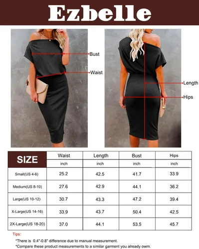 Miniatura 7 de Ezbelle Vestido por debajo de la rodilla, ajustado, para mujer, con hombro descubierto y manga corta, vestido acanalado informal y de fiesta
