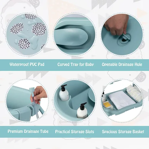 Miniatura 3 de BABY JOY Bañera para bebé con cambiador, estación plegable para cambiar pañales con bandeja de almacenamiento, almohadilla impermeable, organizador