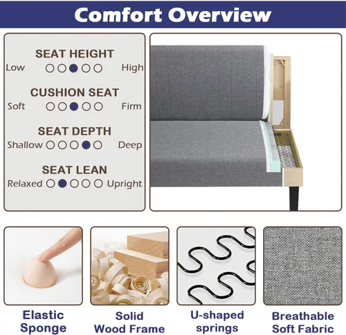 Miniatura 6 de STHOUYN Mini Sofá Pequeño y Cómodo Sin Brazos con Puerto USB para Dormitorio, Sofás de Terciopelo para Espacios Pequeños, Sala de Estar, Oficina