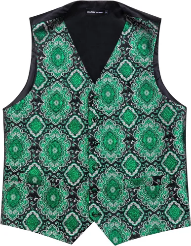 Miniatura 66 de Barry.Wang Conjunto de chaleco de pajarita para hombre, chaleco con cuello en V de seda jacquard de cachemira, gemelos de pañuelo formal/ocio, boda