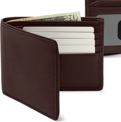 Miniatura 7 de Leatherology Cartera plegable marrón para hombre con solapa para tarjeta de identificación, RFID disponible